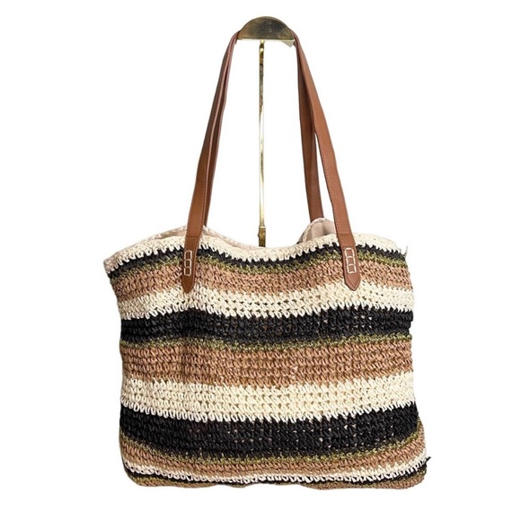 INC International Concepts Handbags - INC International Concepts Crochet Striped Shoulder Tote Bag Tropical Beach